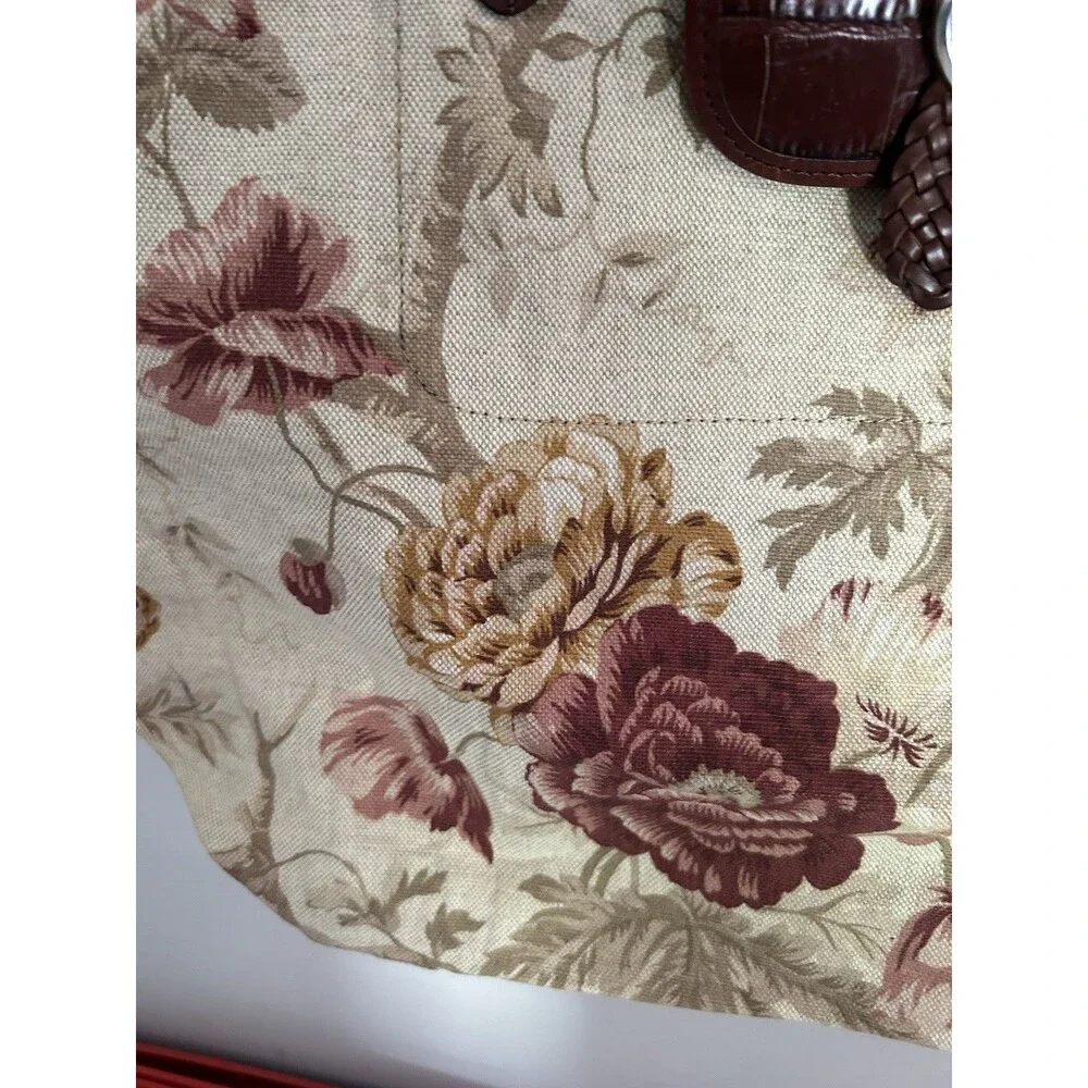 Brighton Floral Tapestry Tote Bag Brown Leather Croc Heart Charm Shoulder Purse